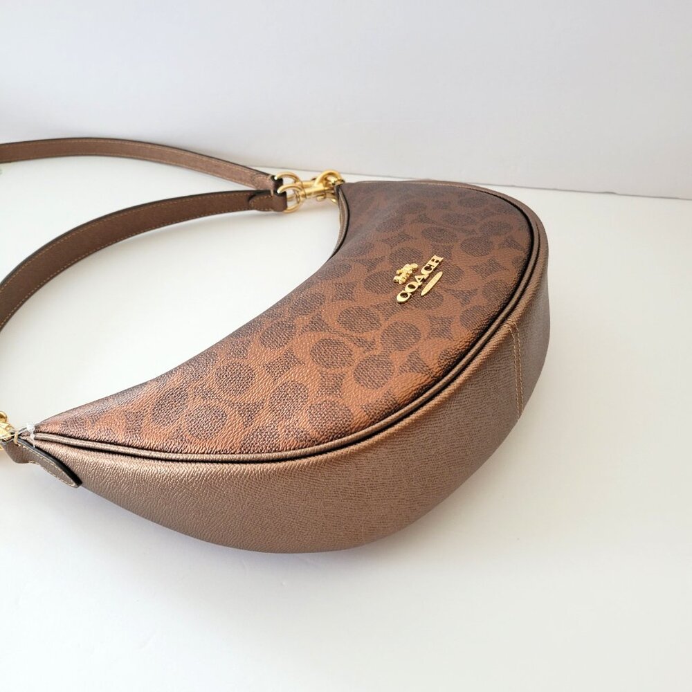 Coach CCL27 Metallic Signature Aria Shoulder Handbag Bag Brown Copper Crossbody - Picture 6 of 7